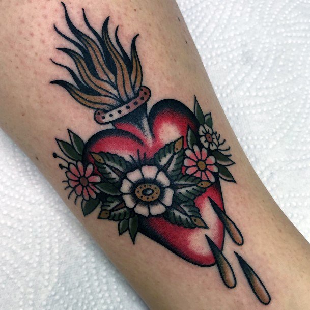 Flaming Heart Womens Tattoo Designs