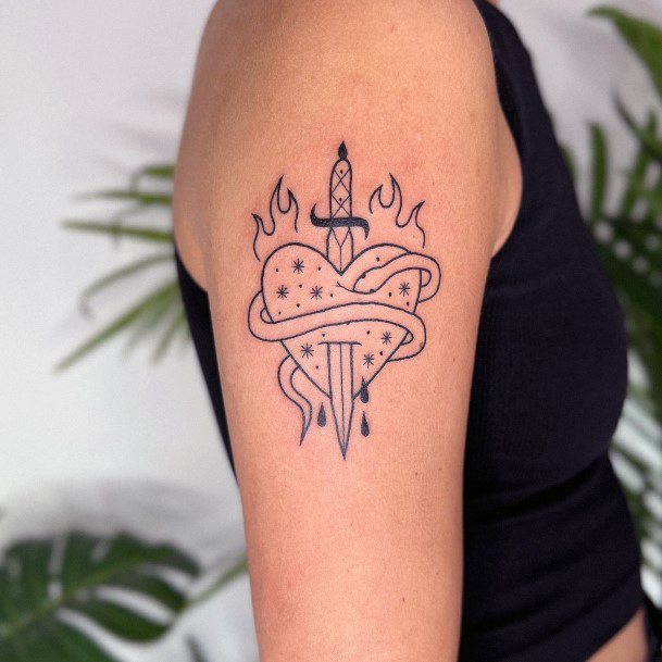 Flaming Heart Womens Tattoos