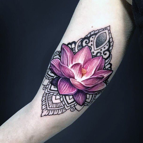 Flaming Pink Lotus Tattoo For Women
