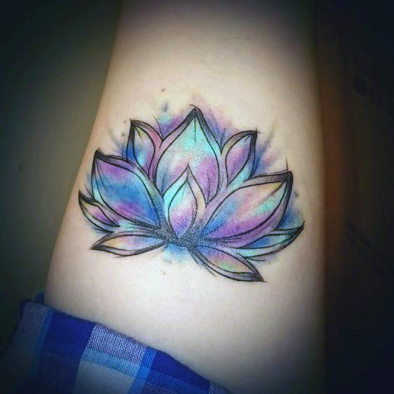 Flaming Rainbow Lotus Flower Tattoo Women