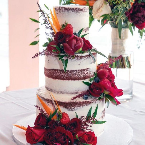 Flaming Red Roses Velvet Cake Wedding Art