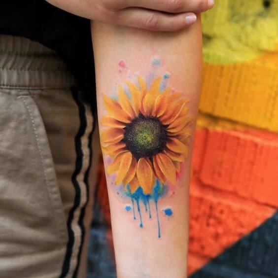 Flaming Sunflower Tattoo Womens Forearms
