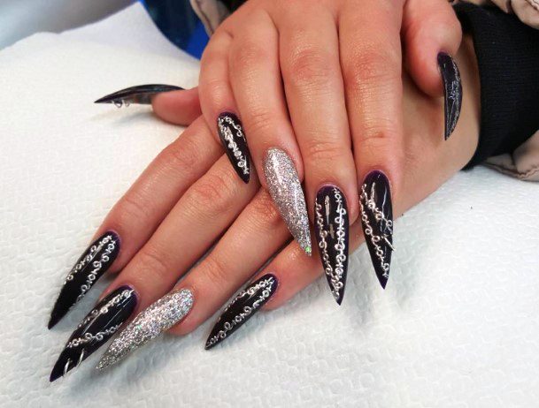 Flashing Black And White Art On Long Nails For Women