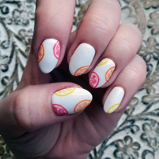 Flashy Cute Simple Orange Lemon Grapefruit Citrus Nail Design Ideas For Girls