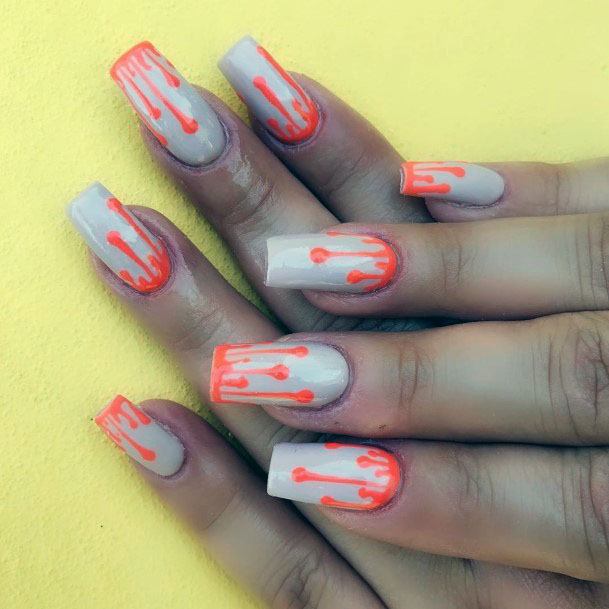 Flashy Volcanic Melting White On Orange Citrus Dripping Nail Art For Women