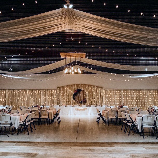 Flawless Barn Wedding Reception String Light Elegant Gold Backdrop Ideas