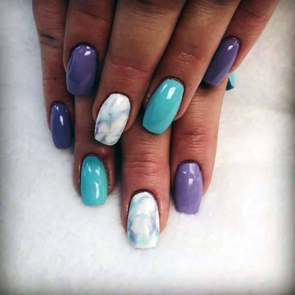 Flawless Blue And Purple Marble Nail Design Ideas For Women