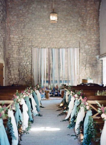 Flawless Greenery White Sheer Pew Wedding Inspiration Decorations