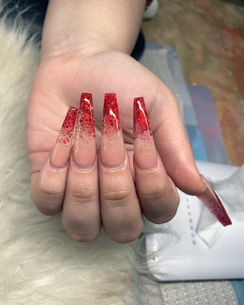 Flawless Sparkly Red Tip Ladies Fall Ombre Nails For Halloween