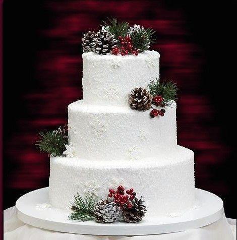 Flawless Wedding Cake Winter White Forest Snowy Pinecones Evergreens Ideas