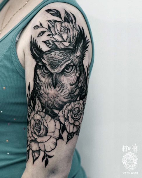 Fleecy Owl Tattoo Womens Arms