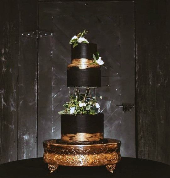 Floating Black Gold 3 Tier Womens Wedding Cake