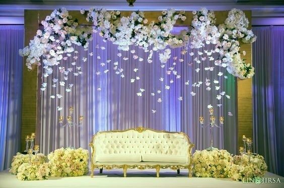 Floating Florals Vilolet Hued Wedding Stage Decorations