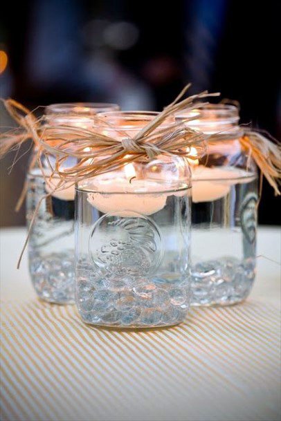 Floating Peach Tea Light Candle Mason Jar Wedding Decorations