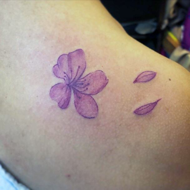 Floating Petals Cherry Blossom Tattoo Womens Shoulder