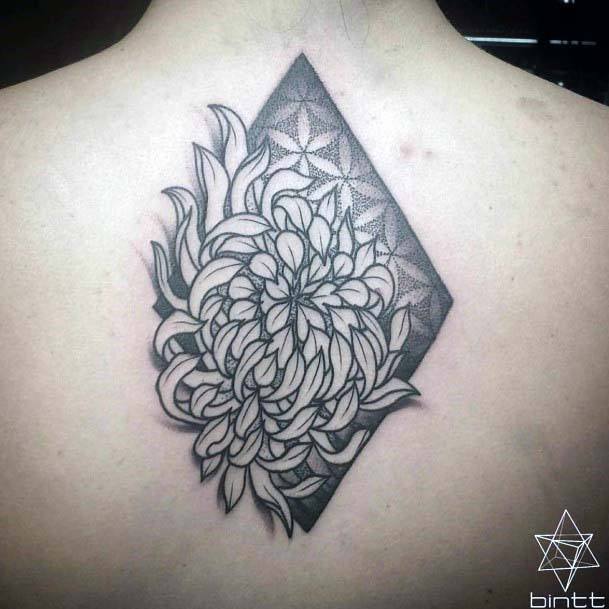 Flora And Geometric Background Tattoo Womens Back