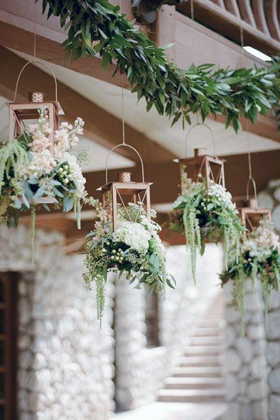 Flora Filled Hanging Lantern Wedding Decor