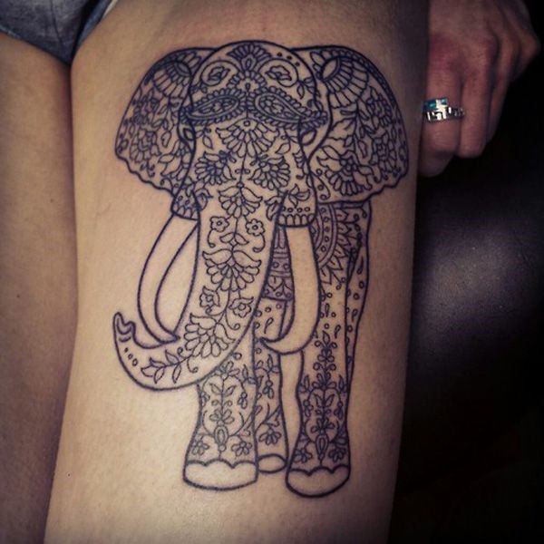 Floral Art In Elephant Tattoo Womens Arm