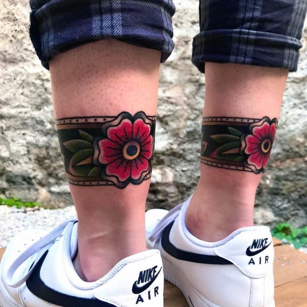 Floral Band On Calves For Women Tattoo Traditional