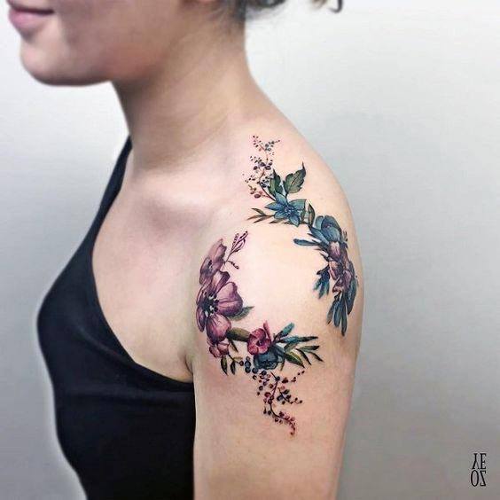 Floral Band Shoulder Tattoo Womne