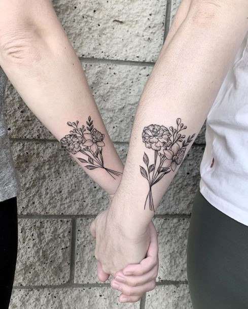 Floral Bouquet Best Friends Tattoo Wrists