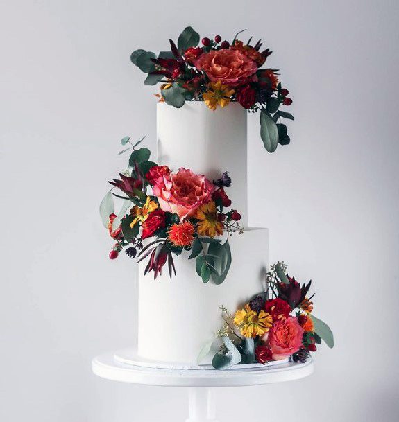 Floral Display On Fall Wedding Cakes Women