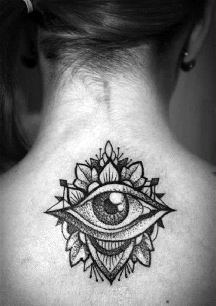 Floral Eye Tattoo For Women On Back