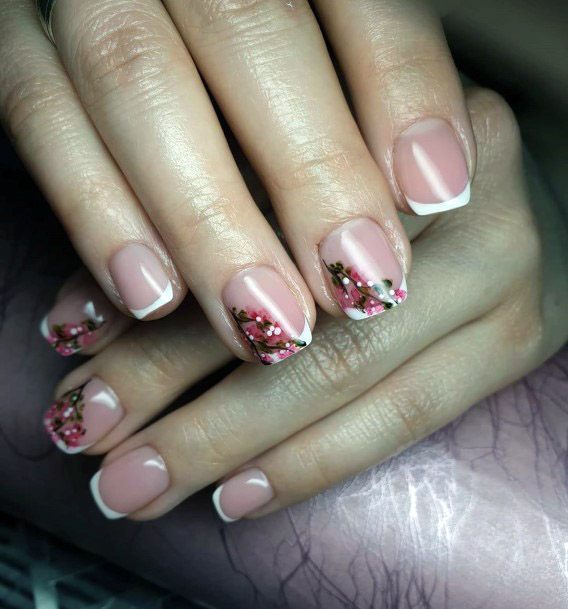 Floral French Manicure For Women