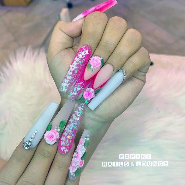 Floral Garden Pink 3d Flowers Nails