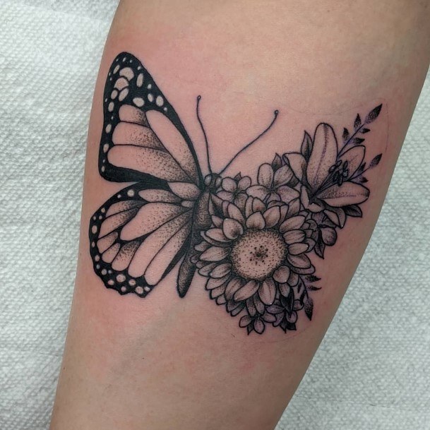 Floral Half Butterfly Wing Tattoo Women