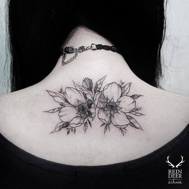 Floral Pair Tattoo Womens Back