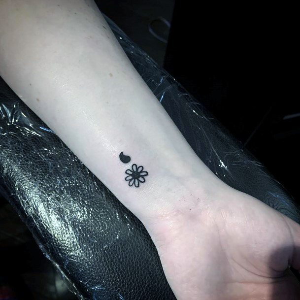 Floral Semi Colon Tattoo Womens Wrists