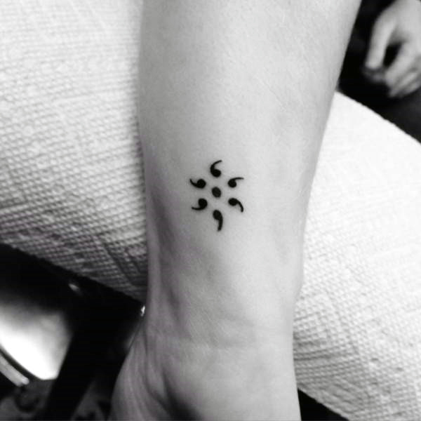 Floral Semicolon Tattoo Womens Ankles