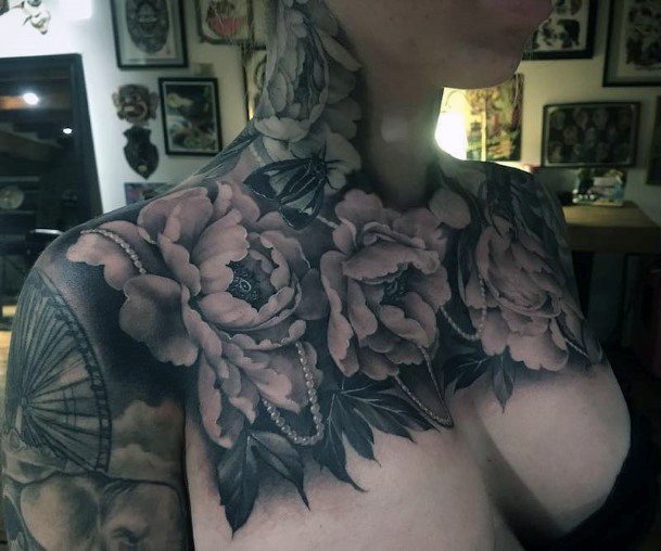Floral Spread Womens Chest Tattoo