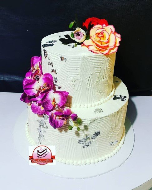 Floral White Buttercream Wedding Cake