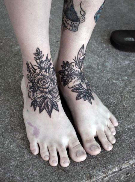 Florals Grey Tattoo Womens Foot