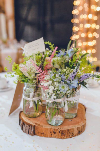 Florals In Mason Jar Wedding Decoration