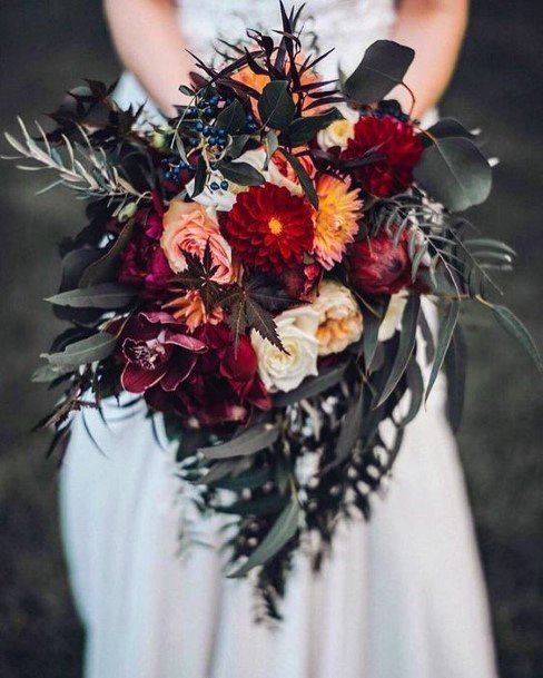 Florishing Red Orange October Flower Bouquet Wedding Ideas For Bride