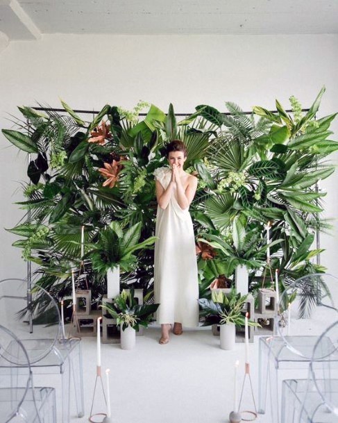 Florishing Tropical Plants Wedding Backdrop Sleek White Ideas