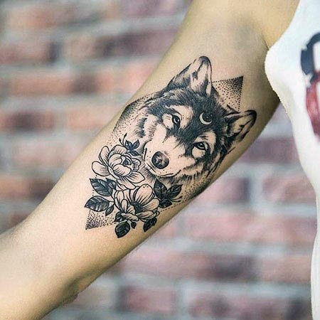 Flower And Wolf Tattoo Womens Forearms