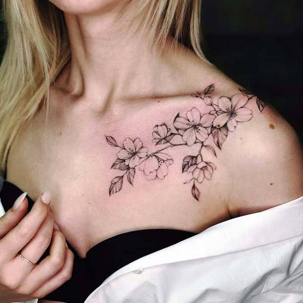 Flower Array Tattoo Womens Collarbone