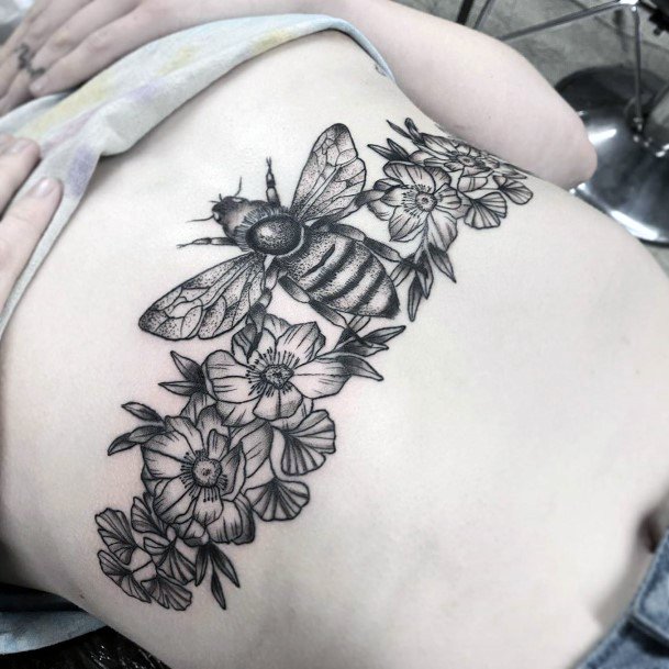 Flower Band And Bee Tattoo Womens Torso Art