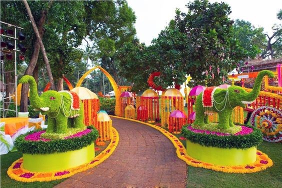 Flower Garden With Elephants Green Orange Indian Wedding