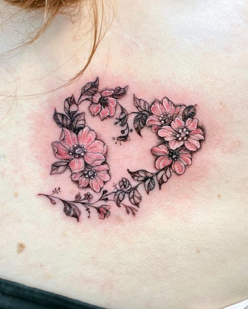 Flower Heart Female Tattoo Designs