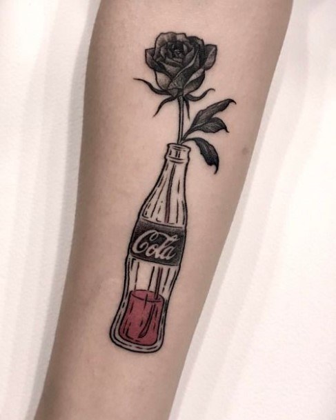 Flower In A Bottle Tattoo On Womens Forearms