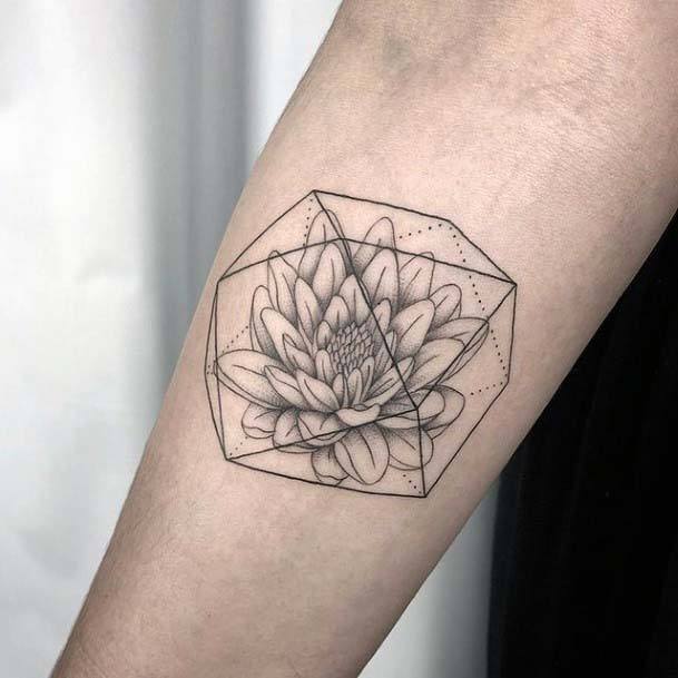 Flower Inside Geometric Medium Tattoo Womens Hands Art