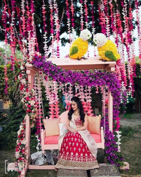 Flower Love Birds And Purple Creepers Indian Wedding