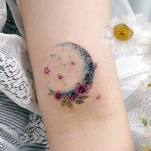 Flower Moon Female Tattoo Designs