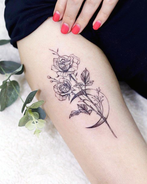 Flower Moon Tattoo Feminine Designs