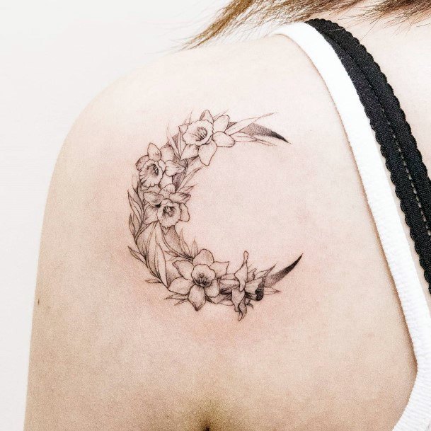 Flower Moon Tattoos For Girls